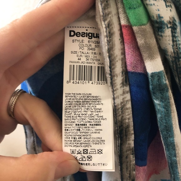 NWT Desigual Spaghetti Strap Maxi Boho Beachy Sundress Blue & White - Size 44 - Picture 7 of 8